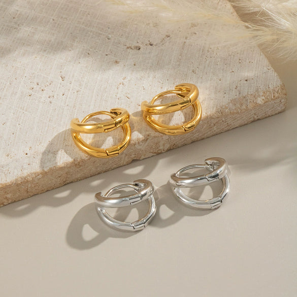 Fashion Daily Matching Geometric Double Arc Hoop Earrings For Women Stainless Steel Electroplated