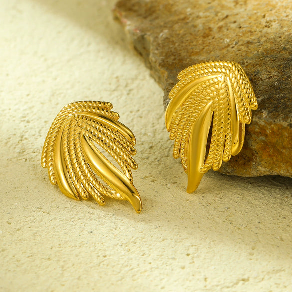 Fashion Design Stainless Steel Goldplated Wing Earrings For Women