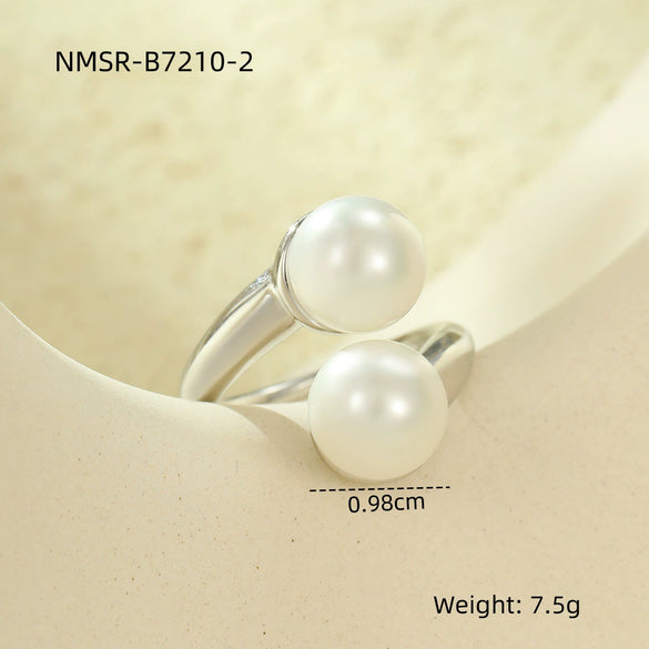 Fashion Design Stainless Steel Inlaid Pearl Open Ring With Electroplating For Women