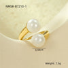 Fashion Design Stainless Steel Inlaid Pearl Open Ring With Electroplating For Women