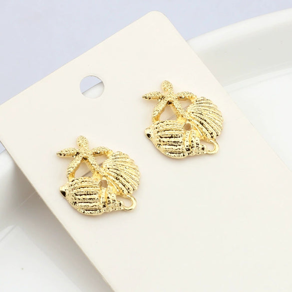 Fashion Design Starfish Conch Shell Earrings For Women Zinc Alloy With Electroplating Marine Life Inspired