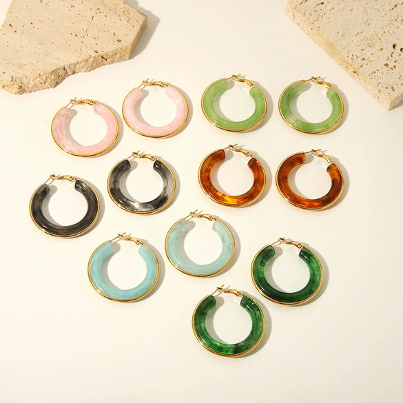 Fashion Design Women's Stainless Steel Thick Circle Earrings With Geometric Styling And Electroplating