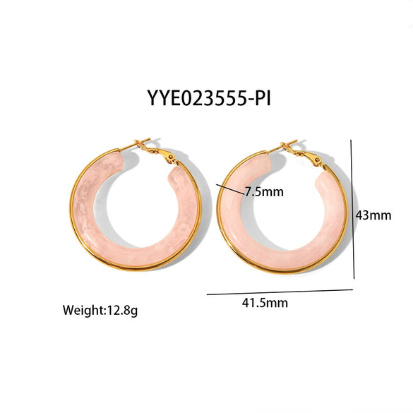 Fashion Design Women's Stainless Steel Thick Circle Earrings With Geometric Styling And Electroplating