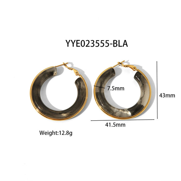 Fashion Design Women's Stainless Steel Thick Circle Earrings With Geometric Styling And Electroplating