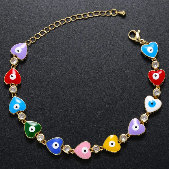 Fashion Devil'S Eye Heart Shape Copper Bracelets Enamel Inlay Artificial Gemstones Copper Bracelets