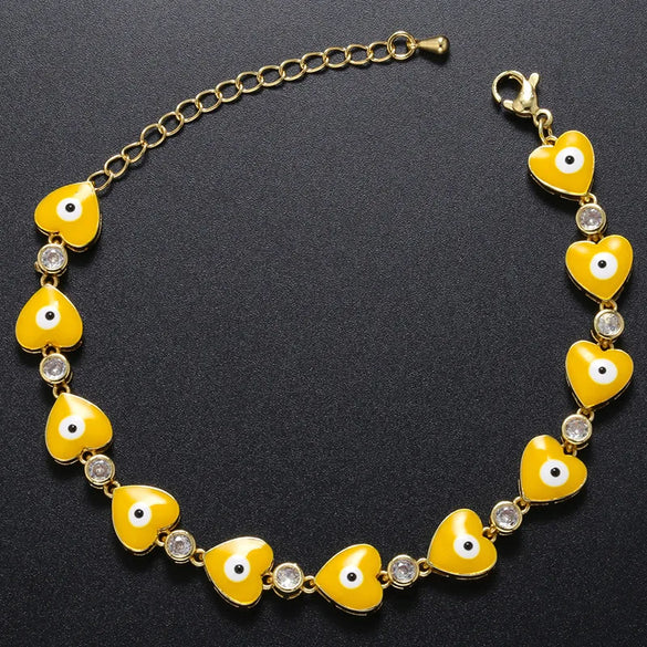 Fashion Devil'S Eye Heart Shape Copper Bracelets Enamel Inlay Artificial Gemstones Copper Bracelets