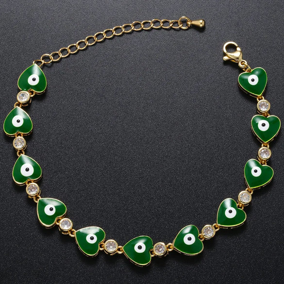 Fashion Devil'S Eye Heart Shape Copper Bracelets Enamel Inlay Artificial Gemstones Copper Bracelets