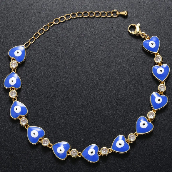 Fashion Devil'S Eye Heart Shape Copper Bracelets Enamel Inlay Artificial Gemstones Copper Bracelets