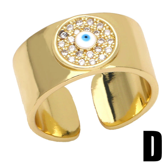 Fashion Devil's Eye Open Ring For Women Copper Material With Inlaid Zircon Geometric Style