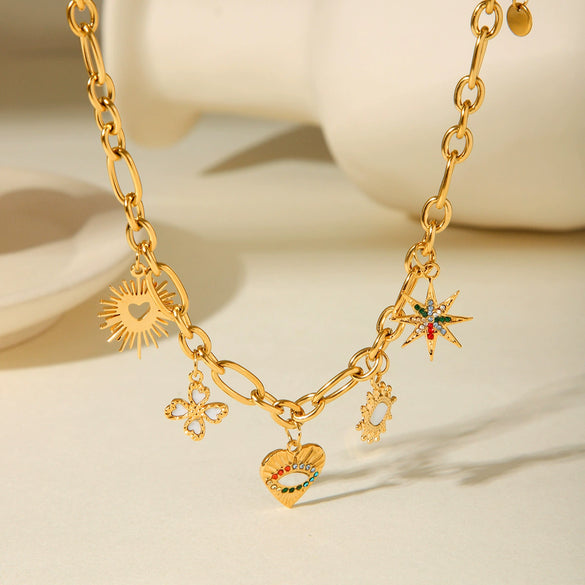 Fashion Devil's Eye Stainless Steel And Titanium Steel Rhinestone Women's Y2k Cross Chain Necklace With Geometric Pattern And Electroplating