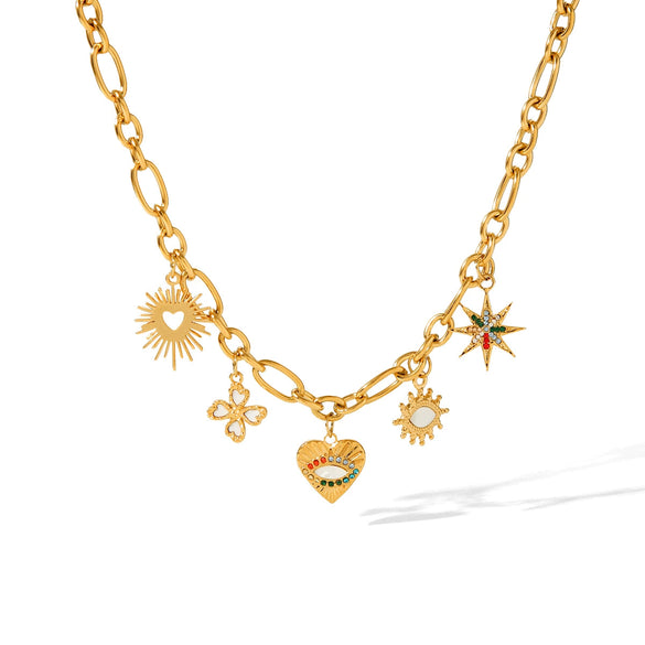 Fashion Devil's Eye Stainless Steel And Titanium Steel Rhinestone Women's Y2k Cross Chain Necklace With Geometric Pattern And Electroplating