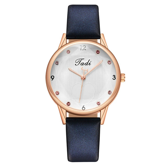 Fashion Diamond Heart Women's Quartz Watch With Imitation Leather Strap And Stainless Steel Buckle