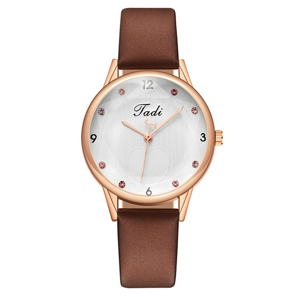 Fashion Diamond Heart Women's Quartz Watch With Imitation Leather Strap And Stainless Steel Buckle