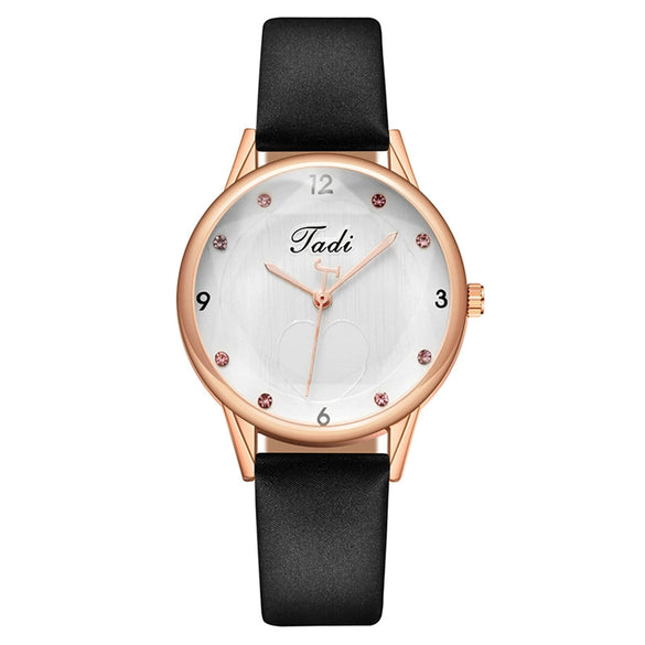 Fashion Diamond Heart Women's Quartz Watch With Imitation Leather Strap And Stainless Steel Buckle