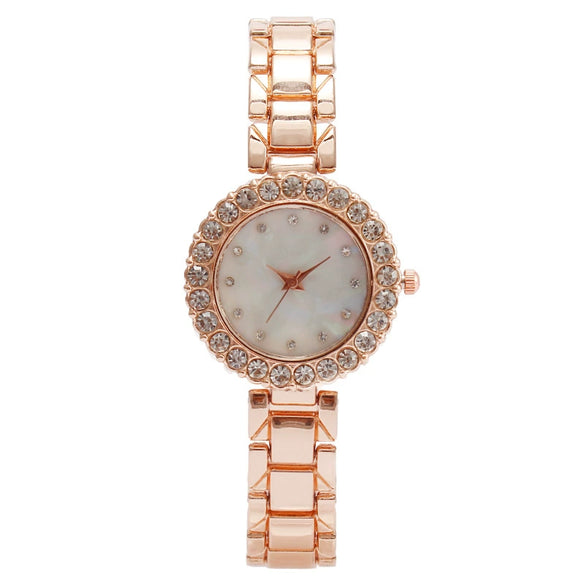 Fashion Diamond Ladies Metal Watch With Round Dial And Copper Clasp