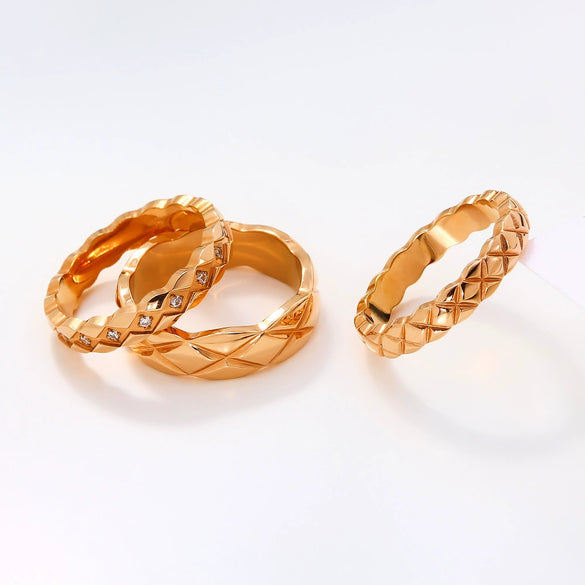 Fashion Diamond Pattern Titanium Steel Rhombus Ring For Men And Women Couple Ring