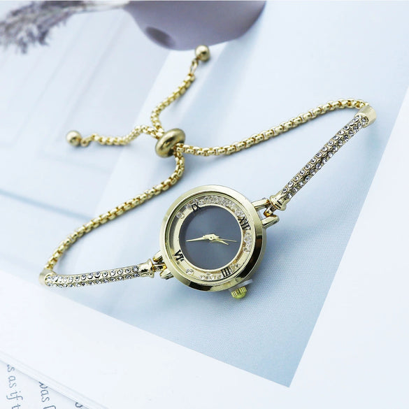 Fashion Diamond Round Women's Quartz Watch Alloy Case Stainless Steel Strap Leisure Style