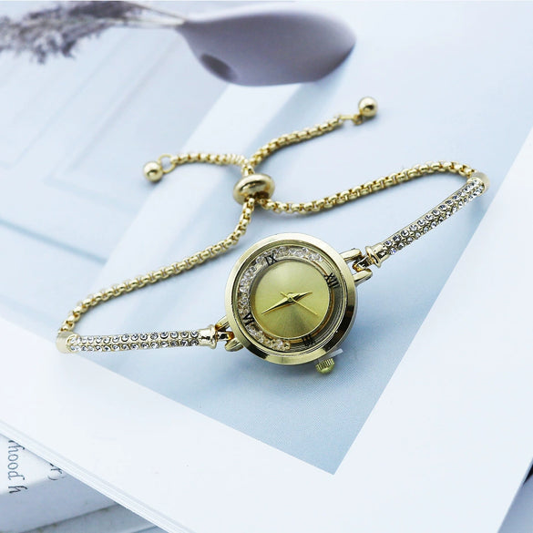 Fashion Diamond Round Women's Quartz Watch Alloy Case Stainless Steel Strap Leisure Style