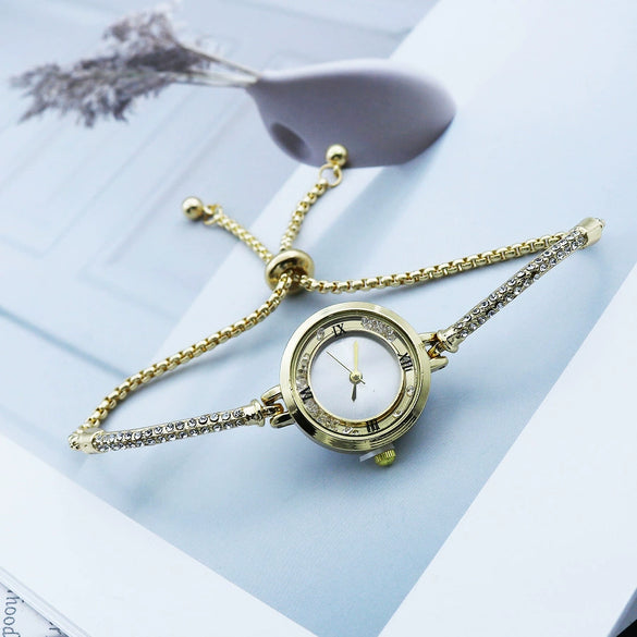 Fashion Diamond Round Women's Quartz Watch Alloy Case Stainless Steel Strap Leisure Style