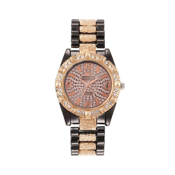 Fashion Diamondencrusted Alloy Band Round Dial Watch Hiphop Style