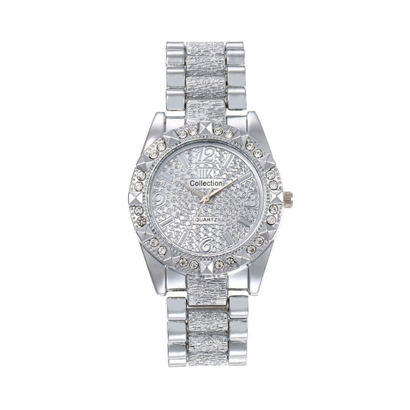 Fashion Diamondencrusted Alloy Band Round Dial Watch Hiphop Style