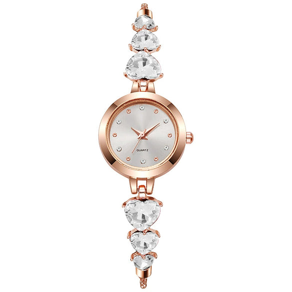 Fashion Diamondencrusted Love Bracelet Watch Alloy Round For Women