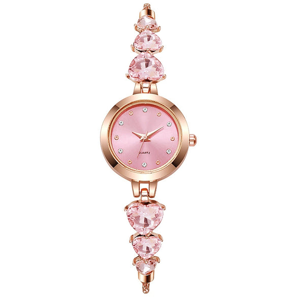Fashion Diamondencrusted Love Bracelet Watch Alloy Round For Women
