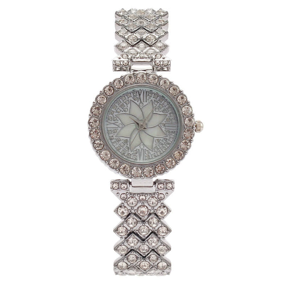 Fashion Diamondencrusted Rhinestone Flower Women's Metal Watch Bracelet Quartz Round Dial