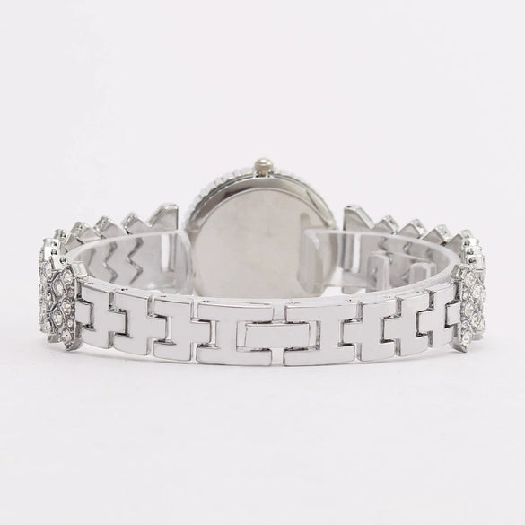 Fashion Diamondencrusted Rhinestone Flower Women's Metal Watch Bracelet Quartz Round Dial