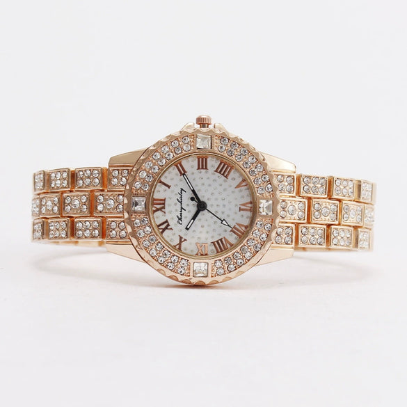 Fashion Diamondencrusted Rhinestone Women's Metal Watch With Roman Pattern And Round Dial