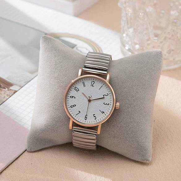 Fashion Digital Women's Watch Elastic Band Quartz Alloy Case Metal Strap Round Dial