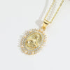 Fashion Discshaped Pearl Zircon Inlaid Virginshaped Pendant Necklace For Women Copper Electroplating