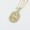 Fashion Discshaped Pearl Zircon Inlaid Virginshaped Pendant Necklace For Women Copper Electroplating