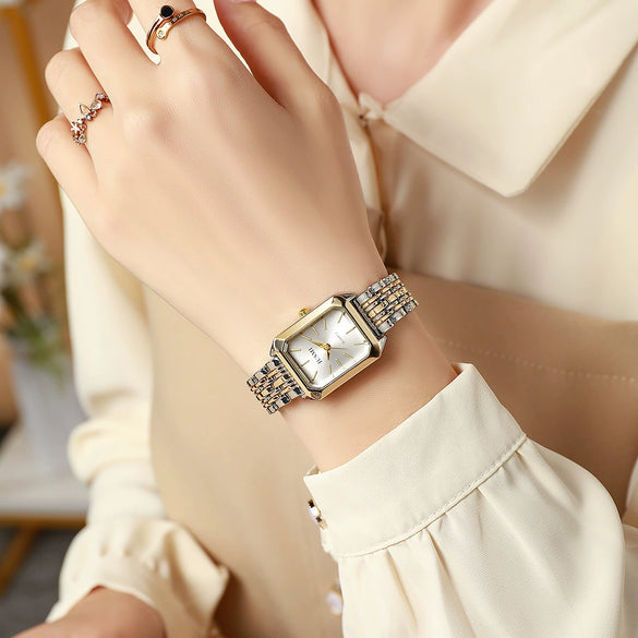 Fashion Distinctive Alloy And Stainless Steel Square Quartz Watch For Women Students