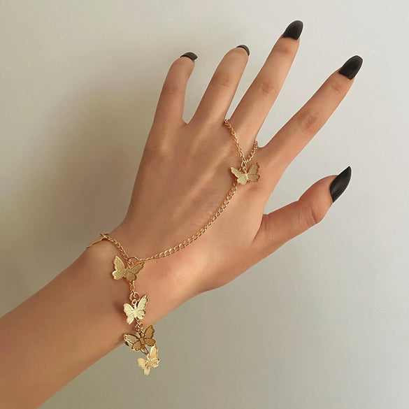 Fashion Distinctive Butterfly Pendant Finger Bracelet Alloy Electroplating Geometric Design For Women