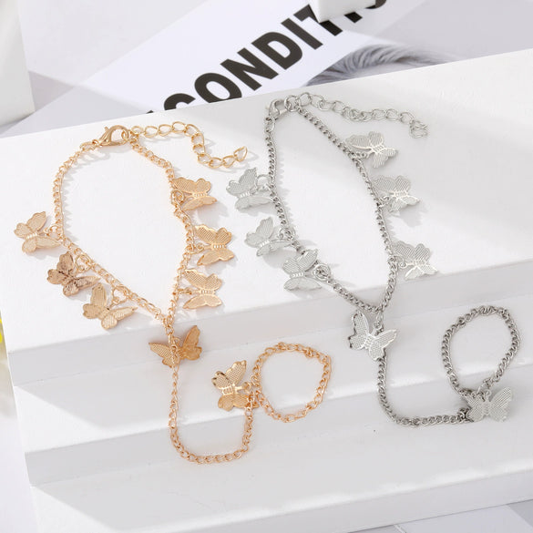 Fashion Distinctive Butterfly Pendant Finger Bracelet Alloy Electroplating Geometric Design For Women