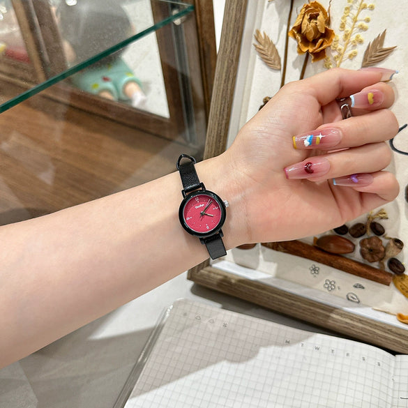 Fashion Dopamine Color Round Alloy Case Mineral Reinforced Glass Mirror Belt Strap Stainless Steel Buckle Female Watch
