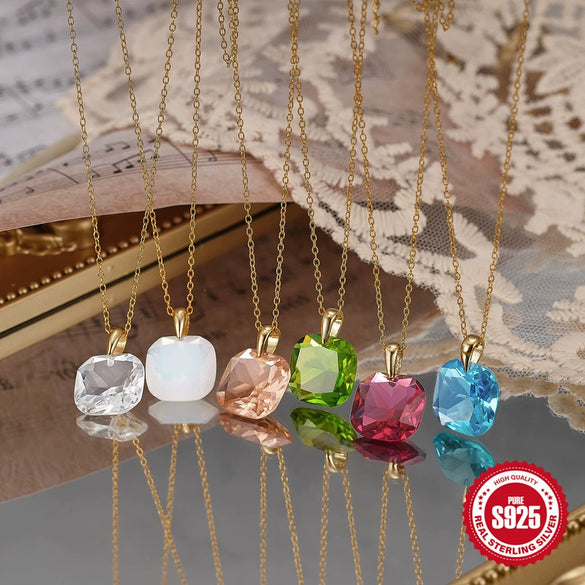 Fashion Dopamine Earrings Luxury Crystal Zircon Pendant Necklace Silver Geometric Inlaid Zircon
