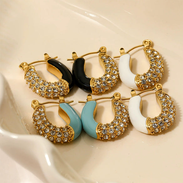 Fashion Dopamine U Shaped Stainless Steel Earrings With Inlaid Zircon For Women