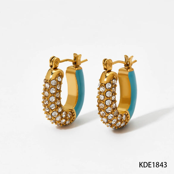 Fashion Dopamine U Shaped Stainless Steel Earrings With Inlaid Zircon For Women