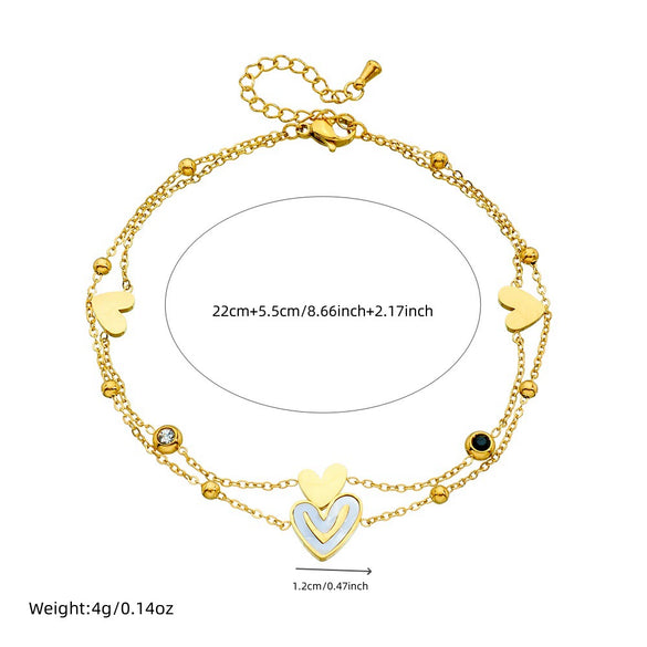 Fashion Double Layer Stacked Women's Anklet Stainless Steel Heart Shape Love Diamond Tree Of Life Accessories Chain