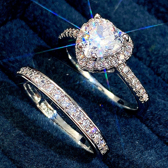 Fashion Double Layer Twoinone Combination Women's Ring Copper Geometric Zircon Light Luxury