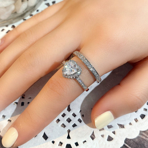 Fashion Double Layer Twoinone Combination Women's Ring Copper Geometric Zircon Light Luxury