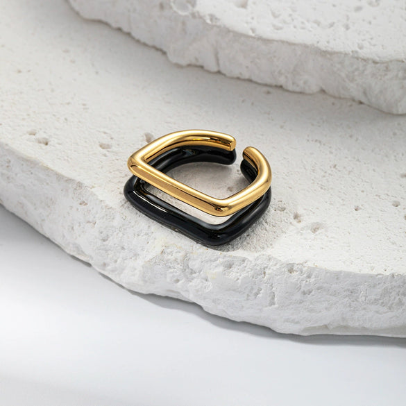 Fashion Double Opening Ring Stainless Steel Gold Plated Jewelry