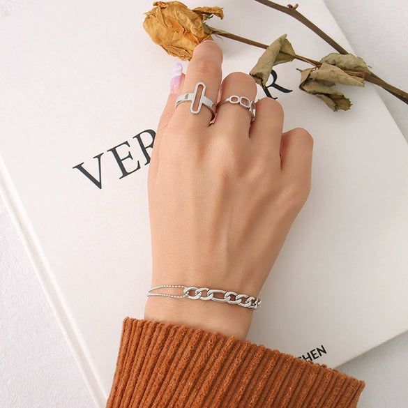 Fashion Double Round Bead Stitching Necklace And Bracelet Set In Titanium Steel With 18K Gold Plated Electroplating For Women