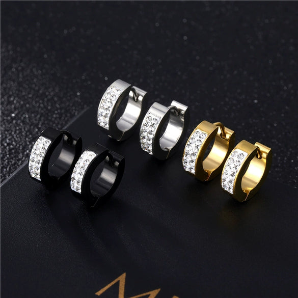 Fashion Unisex Titanium Steel And Stainless Steel Geometric Style Polishing Diamond Ear Bone Buckle Zircon Earrings With Advanced Sense