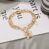 Fashion Doublelayer Ballbead Chain Bracelet With Butterfly Pendant Alloy Material Retro And Simple Style Unisex