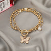 Fashion Doublelayer Ballbead Chain Bracelet With Butterfly Pendant Alloy Material Retro And Simple Style Unisex