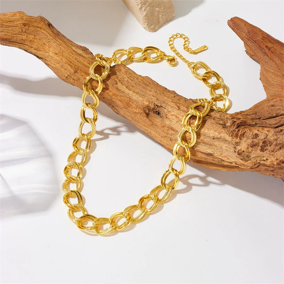 Fashion Doublering Chain Titanium Steel Necklace Goldplated For Women