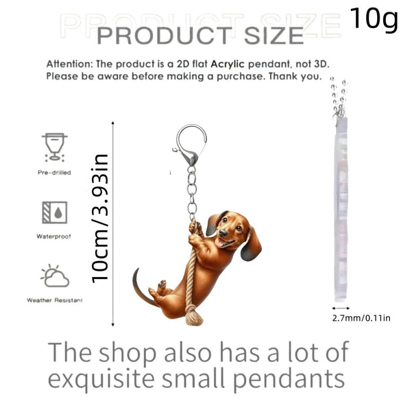 Fashion Drawstring 2D Flat Acrylic Dog Ladies Keychain Accessories And Pendants For Cars